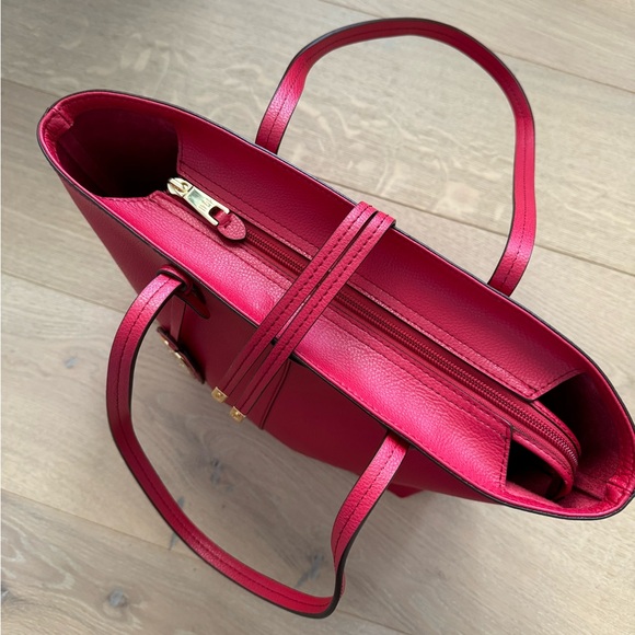 NWOT Lauren Ralph Lauren Crawley Red Leather Unlined Large Tote Bag - Picture 5 of 8